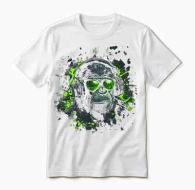 Dj Cool Pop Art Print Techno Festival Outfit Boys Monkeys Long Sleeve Shirt, Black, S Unisex T-Shirt - White