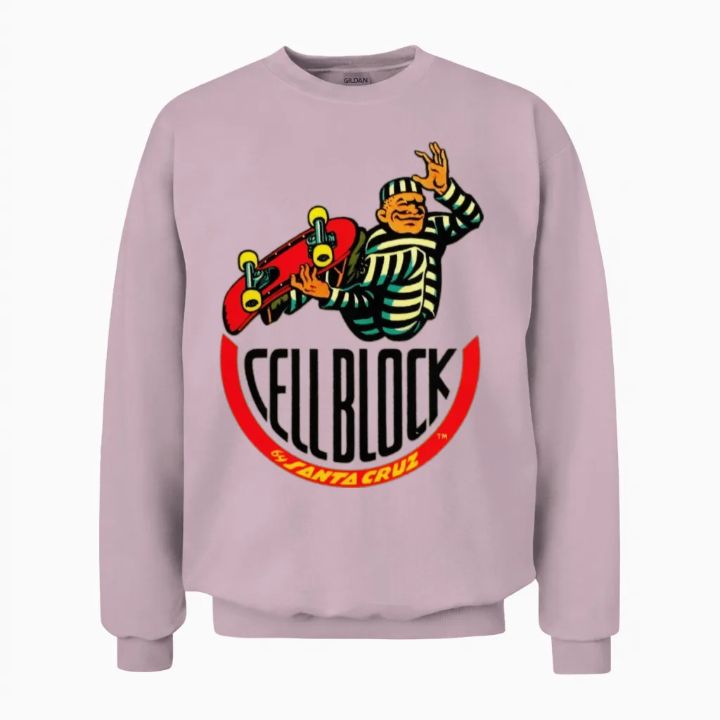 Retro Skateboard T Design Unisex Sweatshirt in Light Pink