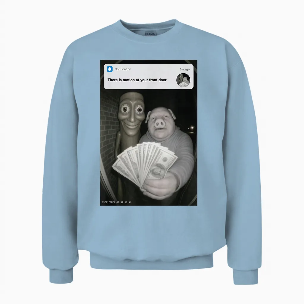 There Is Motion at Your Haustür Tung Tung Sahur John Pork Unisex Sweatshirt in Light Blue