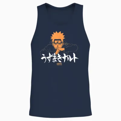Naruto Shippuden Linear Naruto Jutsu with Kanji Anime Unisex Tank Top - Navy