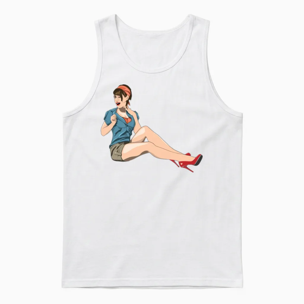 Pinup Wink Unisex Tank Top in White