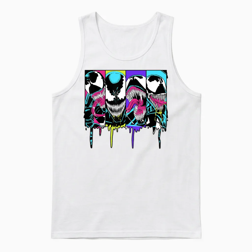 Marvel Venom Colorful Dripping Comic Panel T-Shirt Small Unisex Tank Top in White