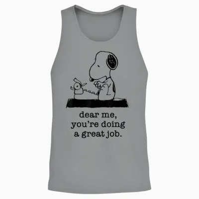 Peanuts - Snoopy Typewriter Dear Me You're Doing a Great Job T-Shirt, White Unisex Tank Top - Sport Grey