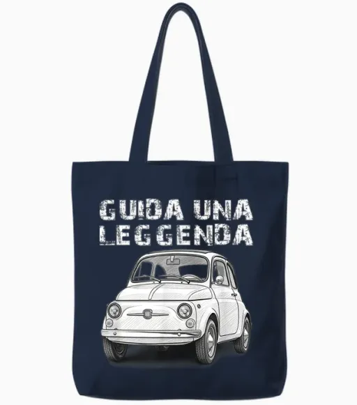 Fiat 500 T-Shirt, Black, S Tote Bags in Navy