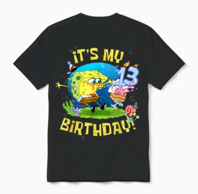 Spongebob It's My 13th Birthday Cake Kids Thirteen Spongebob Unisex T-Shirt - Black