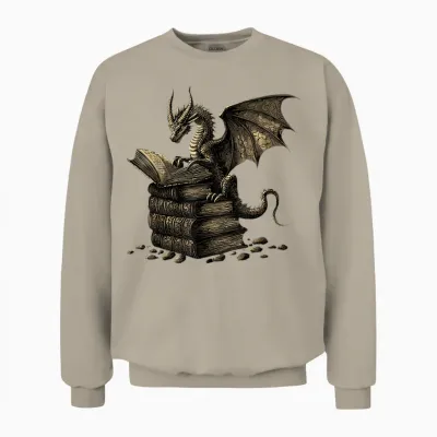 Cute Dragon Reading Book Fantasy Reader Bookworm Books Lovers Unisex Sweatshirt - Sand