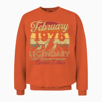 Vintage Cadeau Anniversaire 50 Ans Pour Né En Février 1976 Unisex Sweatshirt - Orange