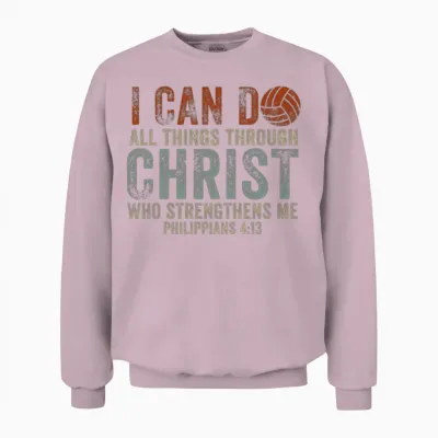 I Can Do All Things Through Volleyball Unisex Sweatshirt - Light Pink