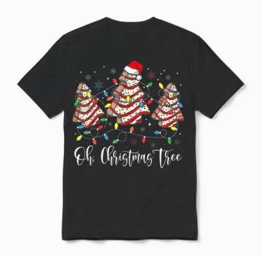 Oh Christmas Tree Cakes Debbie Becky Jen Cake Lovers Xmas Unisex T-Shirt in Black