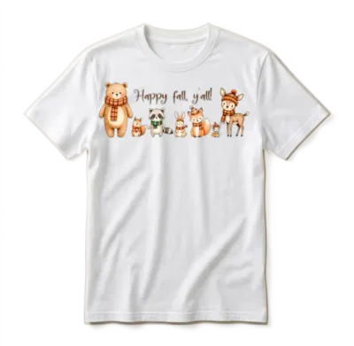 Cute Woodland Animals Happy Fall Y'all Unisex T-Shirt - White