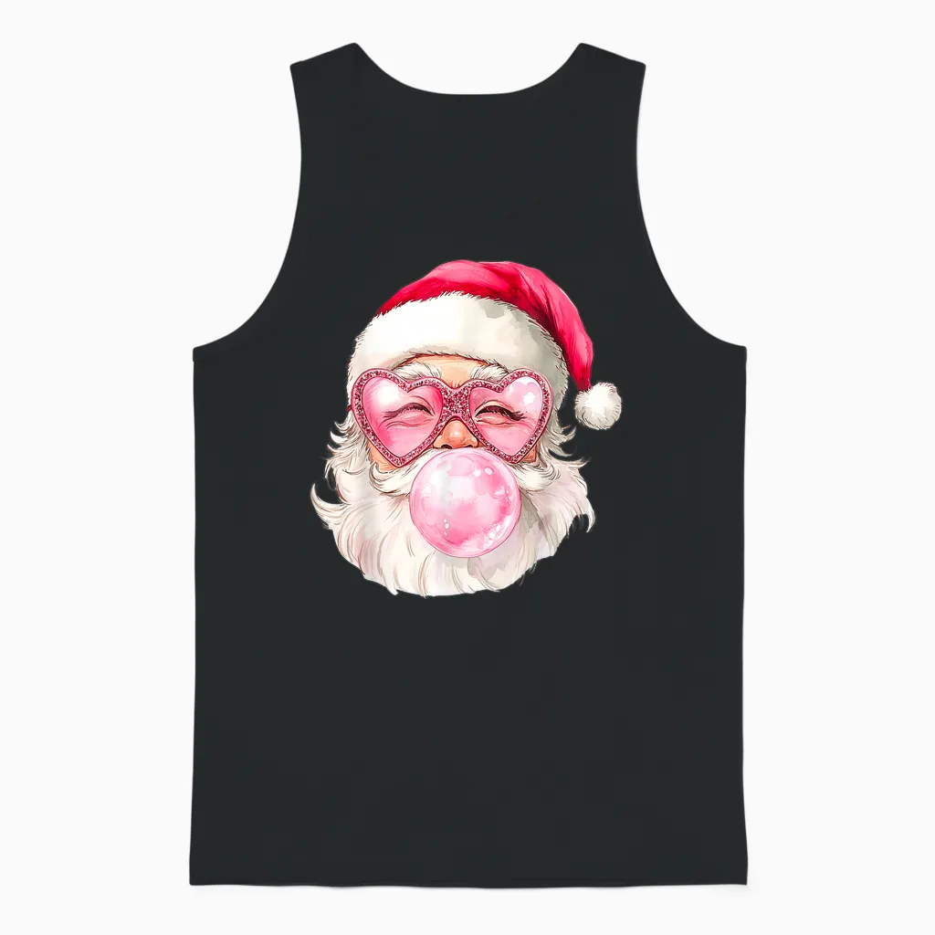 Vintage Retro Santa Christmas Bubble Gum Pink Sunglasses Unisex Tank Top in Black