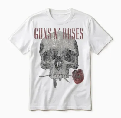 Guns 'n' Roses Hard Rock Band Flower Skull by Rock Off Unisex T-Shirt - White