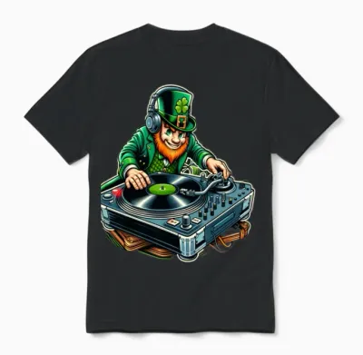 Funny Dj Leprechaun St. Patrick's Day Unisex T-Shirt - Black