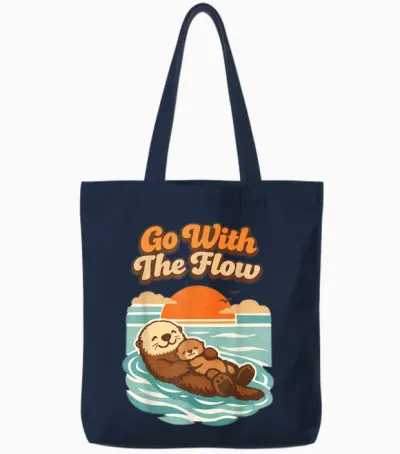 Go with the Flow Sea Otter Retro Animal Tote Bags - Navy