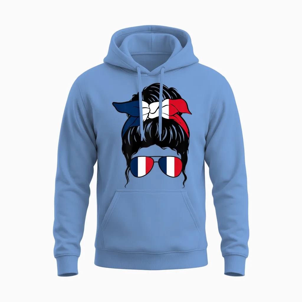 French Girl France French Flag French Pride Unisex Hoodie in Carolina Blue