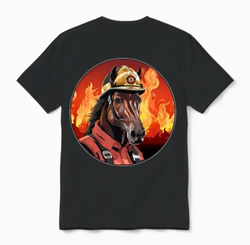 Horses Firefighter / Fireman Horse Unisex T-Shirt in Black