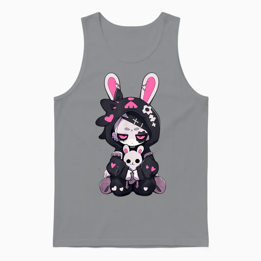 Goth Bunny Anime Girl Cute E-Girl Gothic Outfit Grunge Unisex Tank Top in Sport Grey