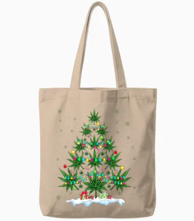 Cannabis Christmas Tree Xmas Funny Smoking Weed Marijuana Tote Bags - Natural