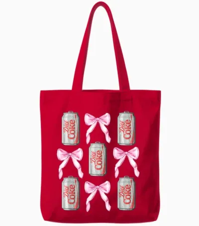 Coca-Cola Diet Coke & Pink Bows Collage Logo Vintage Tote Bags - Red