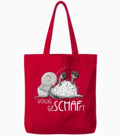 Modartis Völlig Geschafft Schäfchen Schlafendes Schaf Sleep T-Shirt, Unisex Adult, Cartoon, Black, S, Short Sleeve, Tote Bags - Red