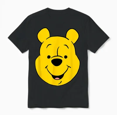 Disney Winnie the Pooh Pooh Bear Large Face T-Shirt, Gray Unisex T-Shirt - Black