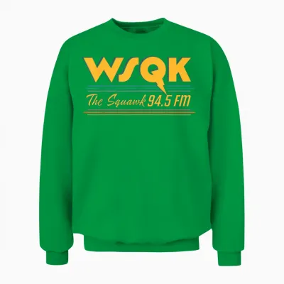 Stranger Things Season 5 Wsqk the Squawk 94.5 Fm Retro Logo Unisex Sweatshirt - Irish Green