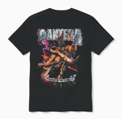 Pantera Official Cowboys from Hell Riding Skeleton Short Sleeve Unisex T-Shirt - Black