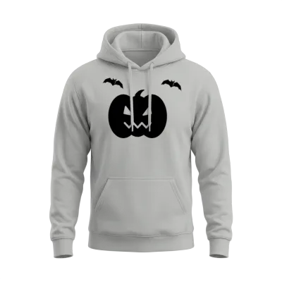 Halloween Pumpkin Smile with Two Bats Unisex Hoodie - Ash