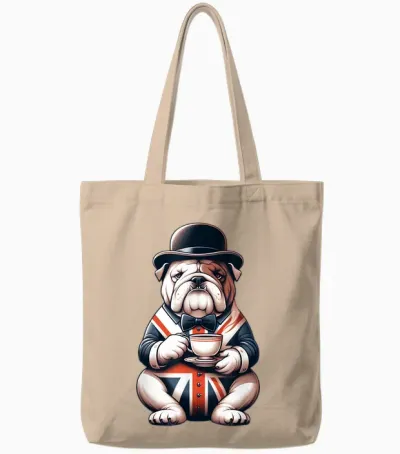 Funny British Bulldog Union Jack Uk Pride Tote Bags - Natural