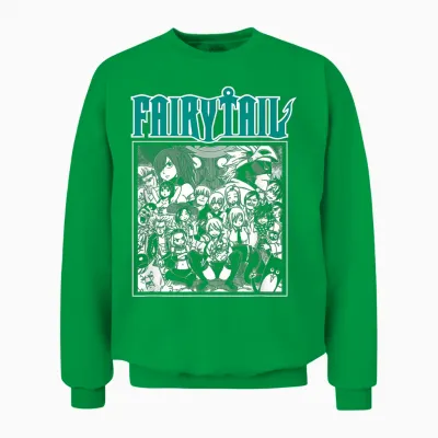 Fairy Tail Manga Black and White Group Shot Anime Unisex Sweatshirt - Irish Green