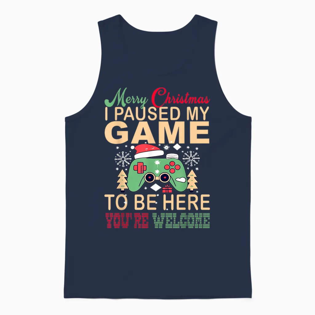 I Paused My Game to Be Here Christmas Unisex Tank Top in Navy