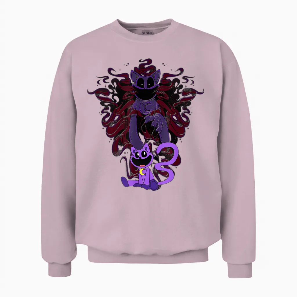 Poppy Playtime Catnap Shows His Bigger Bodie in the Shadows Unisex Sweatshirt in Light Pink
