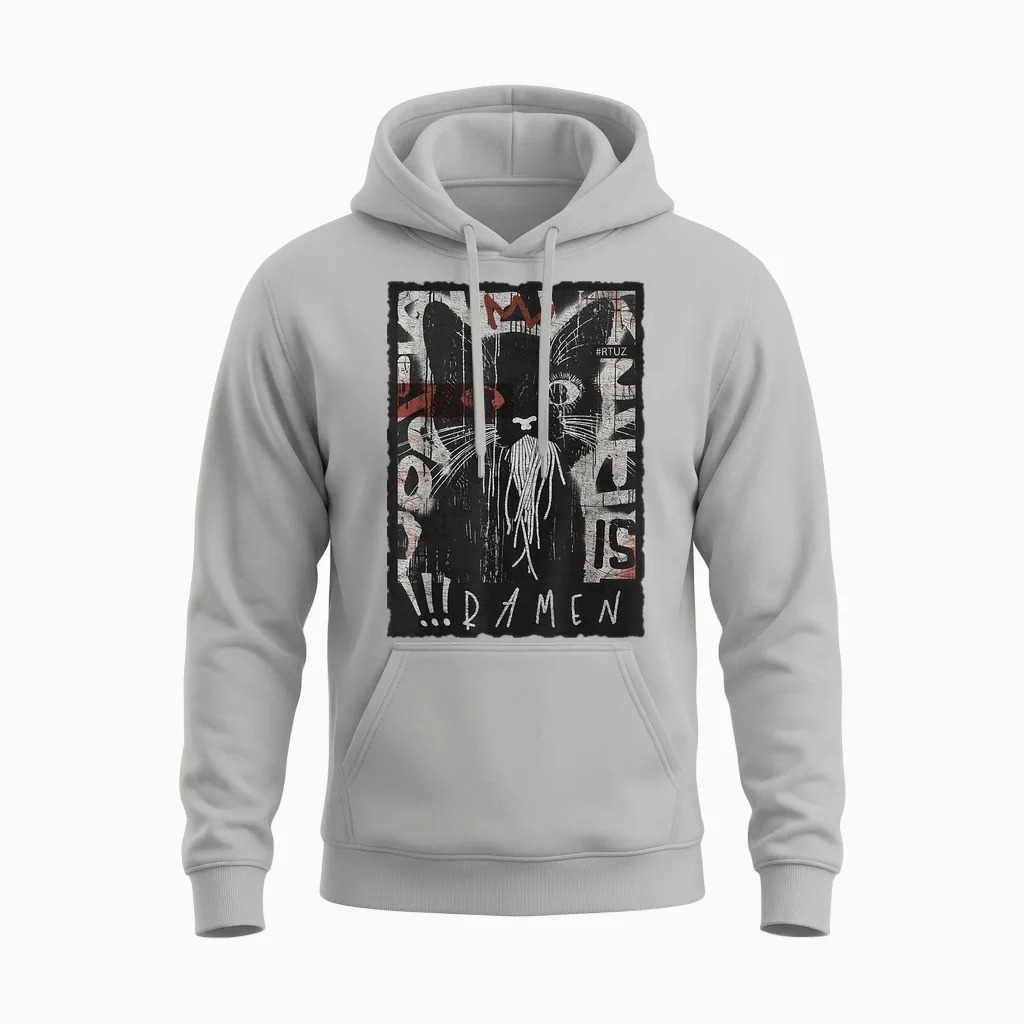 Cat Ramen Noodle Japanese Anime Manga Ramen Kawaii Cat T-Shirt, Black Unisex Hoodie in Ash