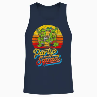 Party Squad! Tmnt Vintage 80s Pizza Friends Distressed Unisex Tank Top - Navy