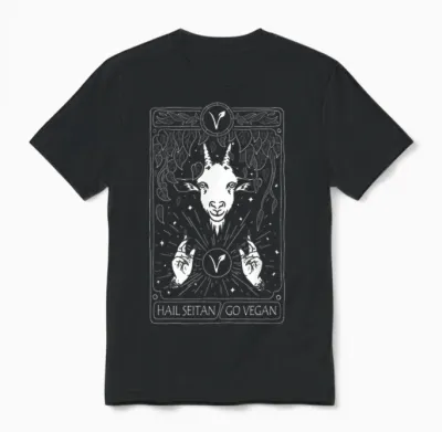 Hail Seitan Go Vegan Funny Tarot Card Design for Vegan T-Shirt, Black Unisex T-Shirt - Black
