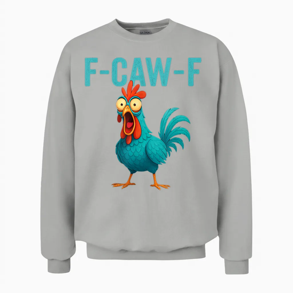 F-Caw-F Funny Rooster Chicken Farm Animal Humor Bird Lovers Unisex Sweatshirt in Ash