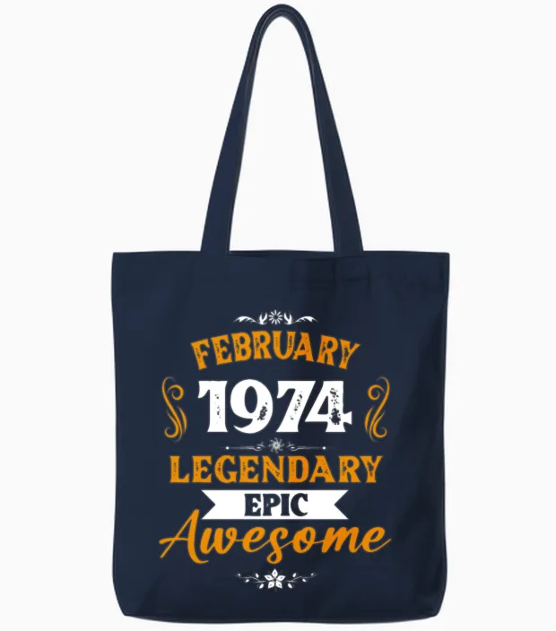 February 1974 Legendary Birthday Present Tote Bags in Navy