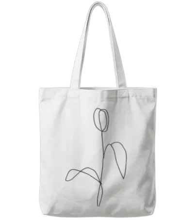Continous One Line Tulip Flower Minimalist Art Tote Bags - White
