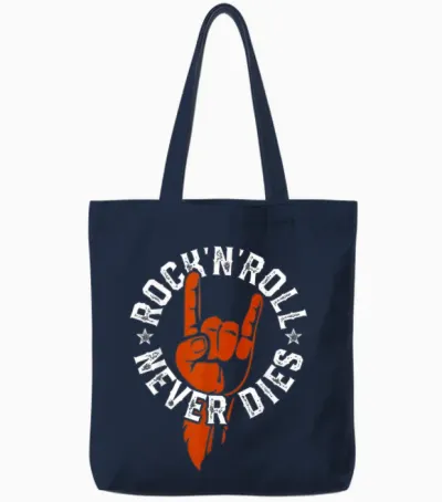 Rock N Roll Never Dies Rock and Roll Heavy Metal Music Tote Bags - Navy