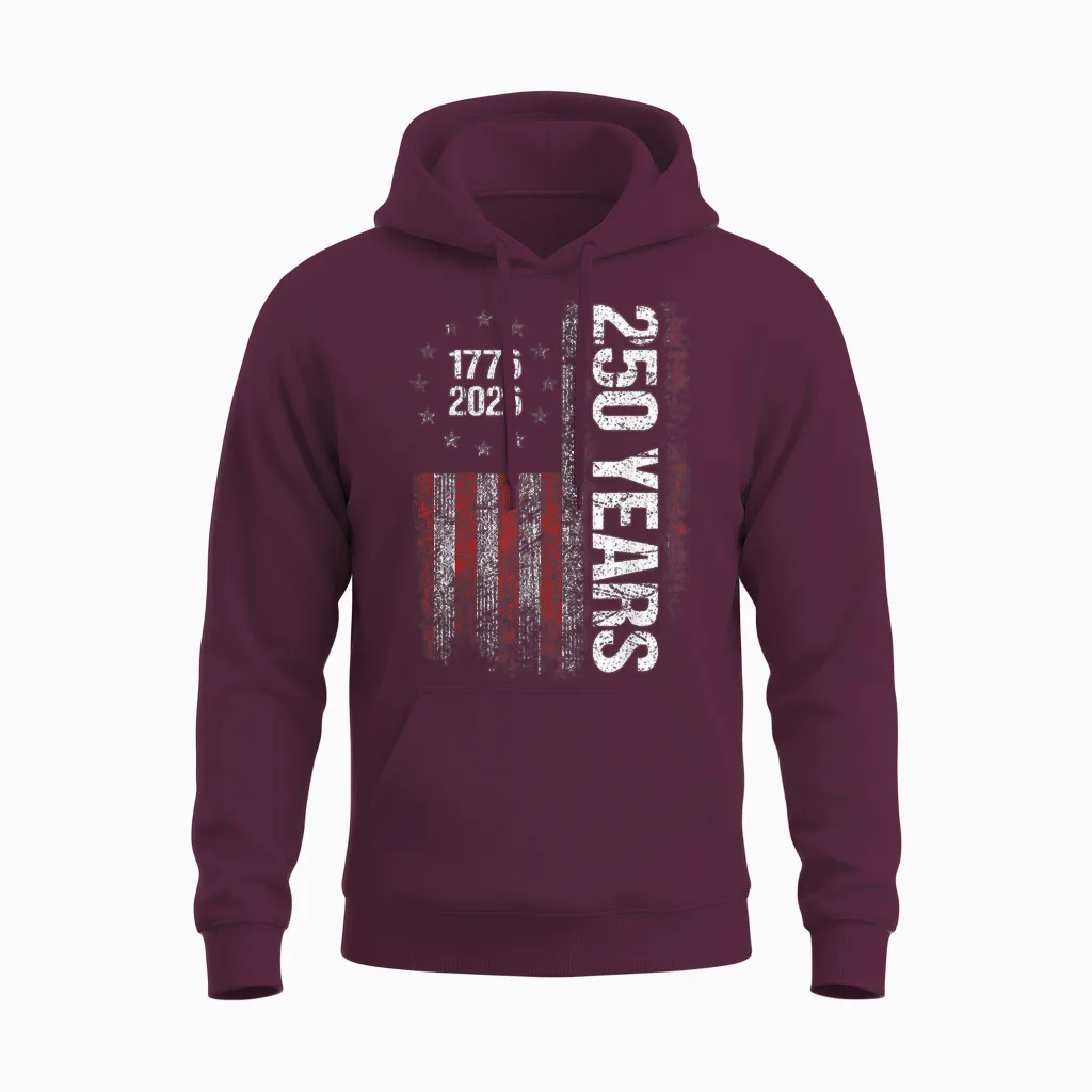 250 Years American Anniversary 250th Independence Day Unisex Hoodie in Maroon