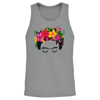 Frida Kahlo Illustration Floral Boho Style Mexican Unisex Tank Top - Sport Grey – 2