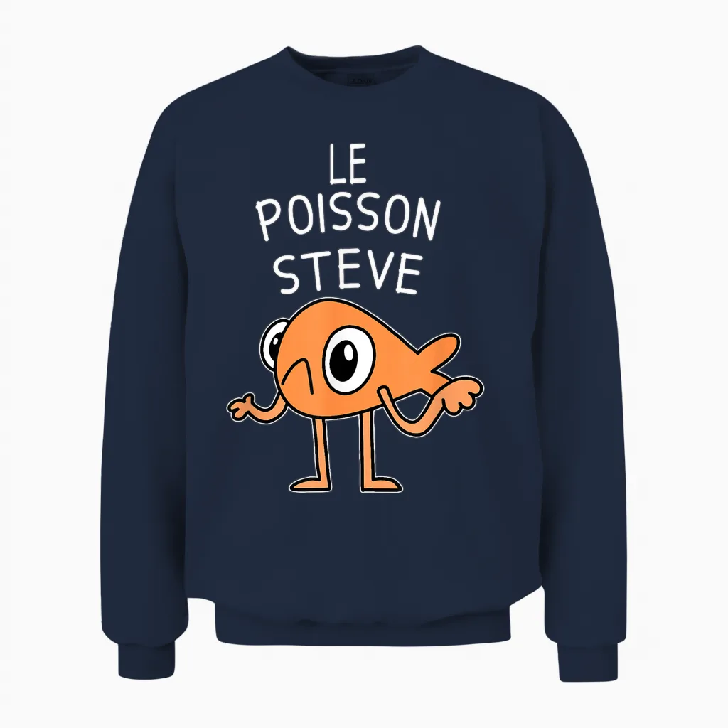 Funny Fish the Fish Steve Kids Women Men Viral Memes Unisex Sweatshirt in Navy