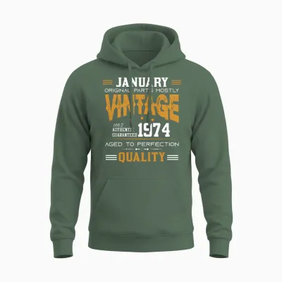 Vintage Aged to Perfection January 1974 Unisex Hoodie - Military Green