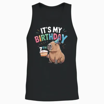 Kids 7th Birthday Capybara 7 Years Old Birthday Party Unisex Tank Top - Black