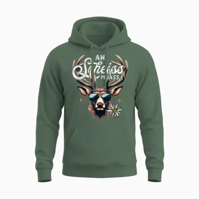 Men's Traditional Costume T-Shirt Bavarian Lederhosen Unisex Hoodie - Military Green