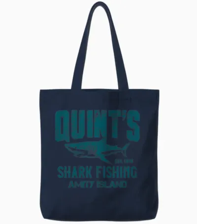 Quint's Shark Fishing T-Shirt - Amity Island Jaws Tote Bags - Navy
