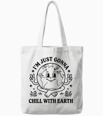Chill with Earth Retro Tote Bags - White