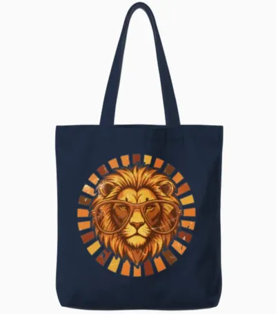 Sunburst Lion Retro Shades Tote Bags - Navy