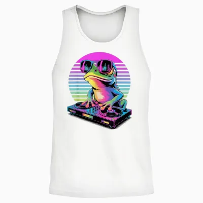 Synthwave Frosch Dj Sonnenbrille Frösche Unisex Tank Top - White