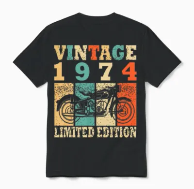 Motorcycle Vintage 1974 Birthday Moped Unisex T-Shirt - Black